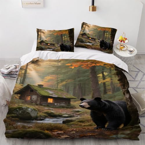 Generisch Wald Bettbezüge, Karikatur, Schwarzbär Bettwäsche-Sets, Landhaus bettdecke kinderbettwäsche 135x200cm, Jagd auf Wilde Tiere deckenbezug mit Reißverschluss und Kissenbezug 80x80cm Generisch Wald Bettbezüge, Karikatur, Schwarzbär Bettwäsche-Sets, Landhaus bettdecke kinderbettwäsche 135x200cm, Jagd auf Wilde Tiere deckenbezug mit Reißverschluss und Kissenbezug 80x80cm