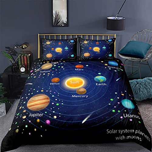RFFLUX 3D Planet Universum Sonnensystem Bettwäsche Set 135x200 cm 2teilig mit Reißverschluss Weiche und Angenehme Schlafkomfort Microfaser Bettbezug Kinderbettwäsche mit Kissenbezug 80x80 cm