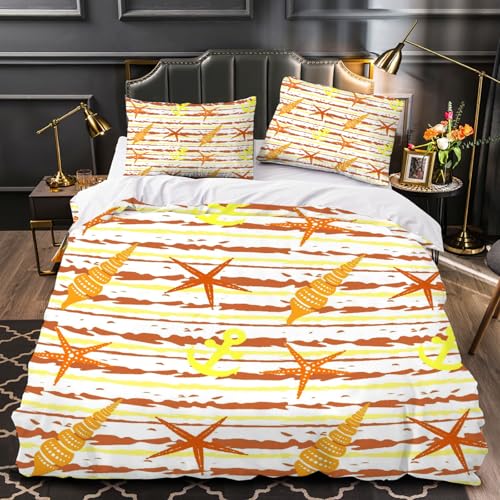 RFFLUX 3D Ozean Seestern Bettwäsche Set 135x200 cm 2teilig Weiche und Angenehme Microfaser Bettwäsche Anker Bettbezug Kinderbettwäsche mit Kissenbezug 80x80 cm?Stil 85-6?