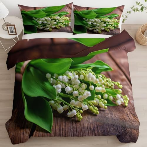 Bettwäsche 200x220 Maiglöckchen Bettwäsche-Sets Landhausstil Bettbezug mit Reißverschluss 3D Weiche Mikrofaser Bettbezüge mit 2 Kissenbezüge 80x80 cm C-1421