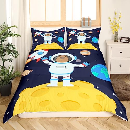 Astronaut Capybara Bettbezug 220x240, Outer Space Bettwäsche Set, Cosmic Planet Galaxy Universum Tröster Abdeckung, Mondsterne Rakete Erde Wild Tier Schlafzimmer Dekor Quilt Cover für Kinder Jungen Astronaut Capybara Bettbezug 220x240, Outer Space Bettwäsche Set, Cosmic Planet Galaxy Universum Tröster Abdeckung, Mondsterne Rakete Erde Wild Tier Schlafzimmer Dekor Quilt Cover für Kinder Jungen