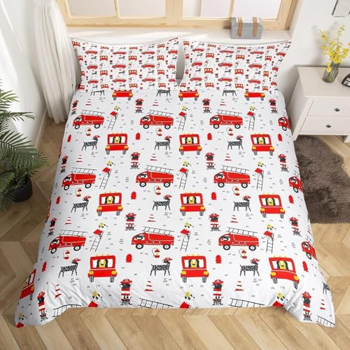 TACOKI Bettwäsche 140x200 Feuerwehrauto, 3D Muster Feuerwehr Bettwäsche Set Weich Kuschelig Mikrofaser Bettbezug mit Reißverschluss Bettbezüge + 2 Kissenbezug 80x80 cm x464