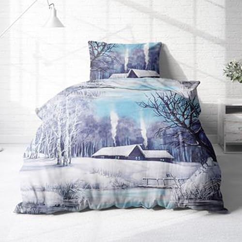 Träumschön Biber Bettwäsche Set 2tlg 135x200 cm + 80x80 cm – Flauschige Bettwäsche zu Weihnachten Lavendel blau – Weiche Winterbettwäsche - Atmungsaktiv, Warm & Hautfreundlich - 100% Baumwolle