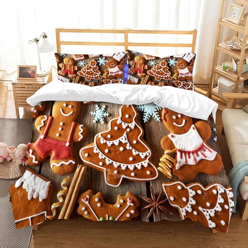 NIOYNJIS Bettwäsche Set 100% Baumwolle ist,Hausgemachte Lebkuchen zu Weihnachten auf Holztisch,und allem auch für Personen mit Hautsensibilisierung empfohlen 178x208cm