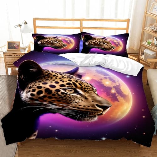Duosm Bettwäsche 135x200 Leopard Tier 3D, Weiche Atmungsaktiv Mikrofaser Bettzeug Set Für Paare Bettwäsche-Sets, Bettbezug und 2 Kissenbezug 80x80 cm