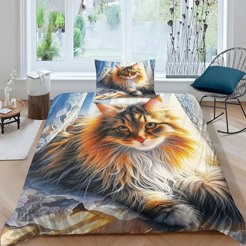 KKOLASXZE Cute Katze Bettbezug Set Bettwäsche Kinderbettwäsche Reißverschluss Mit Kissenbezug, Betten Set Für Jugendliche Kinder Schlafzimmer Single?135x200cm?