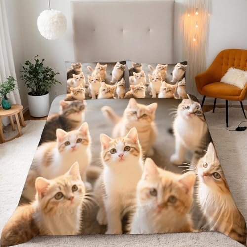 Pechiwuo Bettwäsche 155x200 cm Katze 3D Bettwäsche-Sets Süße Tiere Bettbezug Set Winter Weiche Mikrofaser Bettbezug 155x200 cm + 2 Kissenbezug 80x80 cm U388