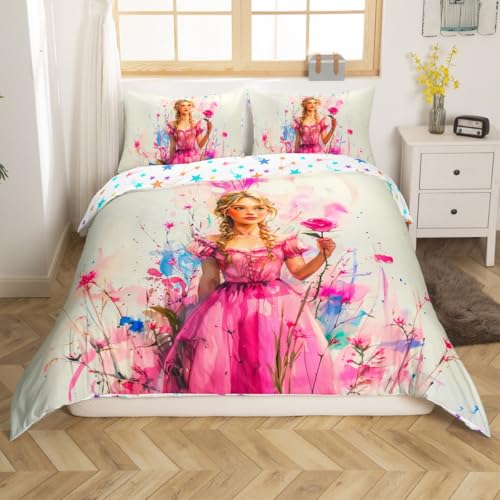 Loussiesd Blonde Bettwäsche Set 155x220cm Kinder niedlich Betten Set Prinzessin Blume Bettbezug Set atmungsaktive Betten Set Die im Kleid Garten Bettwäsche-Set