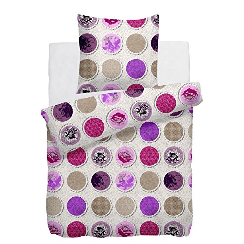 DecoHomeTextil Heimtextilmanufaktur Linon Premium Bettwäsche-Set Bettgarnitur Bettbezug Baumwolle Renforce mit Reißverschluss 135 x 200 cm Bettbezug + 80 x 80 Kissenbezug Sima Lila