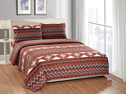 Rugs 4 Less Rustikale Southwestern Western Bettwäsche Set mit Navajo Tribal Indianermuster in Türkis-Blau und Braun - Utah Bettlaken-Set (voll, braun)