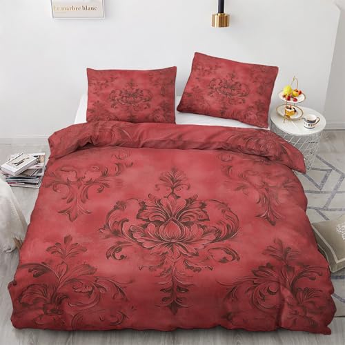 Generisch Bettwäsche 135x200 Damast Motiv - Antike Barockblumen Bettbezug und 1 Kissenbezug 80x80, Weiche Bügelfreie Mikrofaser Deckenbezug 2er Set mit Reißverschluss, Wendebettwäsche & Deko M&-6830