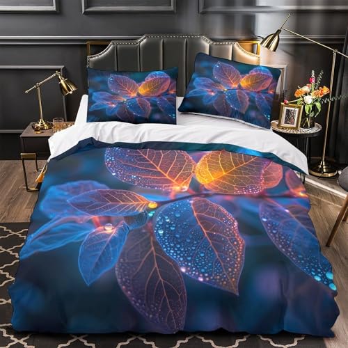 GKWEQPQWK Leuchtende Blätter 3D-Druck 3er-Set Bettbezug Natur-Fantasy-Kunst Kuschelbezug Mikrofaser Hypoallergen Atmungsaktiv für Jugendliche Männer Frauen Single (135x200cm)