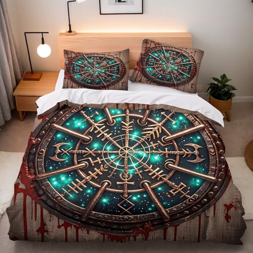 Bettwäsche 200x200 Totem Wikinger Bettwäsche-sets 3 Teilig 2 Pillowcases 80x80 cm Bettbezug Pirat Wikinger 3D Drucken Bedding Mikrofaser Weich Maschinenwaschbar Mit Reißverschluss Eckbinder Halten
