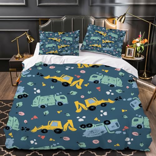 RFFLUX 3D Traktor Bettwäsche 155x220 cm 2teilig Microfaser Bettwäsche Cartoon LKW Bettbezüge Sommer Weich und Angenehme Bettbezug Set mit Kissenbezug 80x80 cm?Stil 102-4?