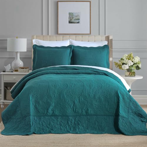 ENASAL Tagesdecken aus Baumwolle 220x240cm, Patchwork Bettüberwurf für Doppelbett,Steppdecke 230x250cm Bettwäsche Set für alle Jahreszeiten, Türkis