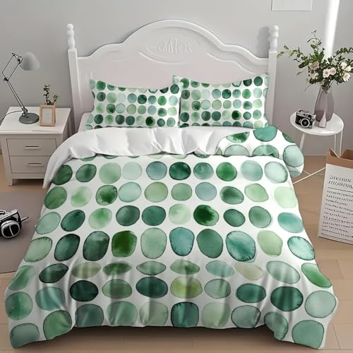 Grüne Punkte Bettwäsche 155x200 3D Drucken Hellgrün Bettwäsche-Sets Weiche Kuschelig Mikrofaser Bettbezug mit 2 Kissenbezüge 80x80 cm mit Reißverschluss W.976