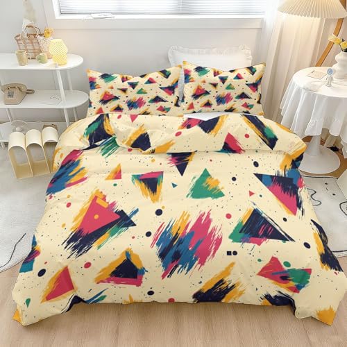 Bettwäsche-Sets Graffiti Dreiecke Punkte Texturen Bettwäsche, 155 x 220 cm Mikrofaser Bunt Allergiker 3 Teilig Bettbezug mit Reißverschluss für Teenager Erwachsene und 2 Kissenbezug 80 x 80 cm