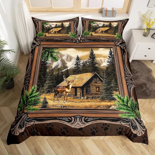 Homemissing niedliche Bettwäsche 135x200cm Jagd für Jungen Mädchen Kinder Western Farmhouse Betten Zimmer Dekor Wilde Tiere Bettwäsche All Season