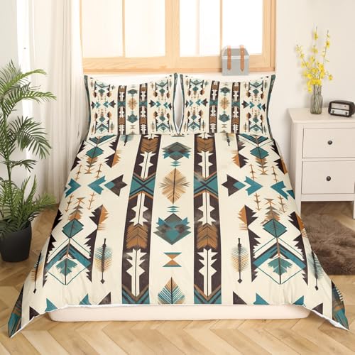Loussiesd Boho Bettwäsche Set 135x200cm Southwest Native American Design Betten Southwestern Geometrische Bettbezug Western Dekor Bettwäsche-Set Zimmer Dekor Braun Beige