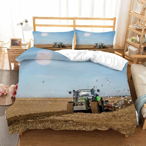 CHCHNXY Bettwäsche 200x200,Traktor 3 Teilig Weich Und Atmungsaktiv Bettwäsche-Set,Für Jugendliche Erwachsene 1 Bettbezüge Mit Reißverschluss Und 2 Kissenbezug 80x80cm