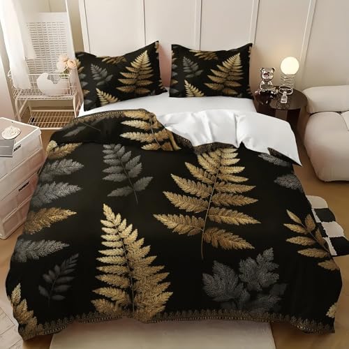 Retro PflanzenbläTter Bettwäsche-Sets für Teenager, Kinder und Mädchen, Gold Mikrofaser Bettbezug, mit 2 Kissenbezug 80x80 cm Bettbezüge-Set fürs Schlafzimmer 200x200 cm