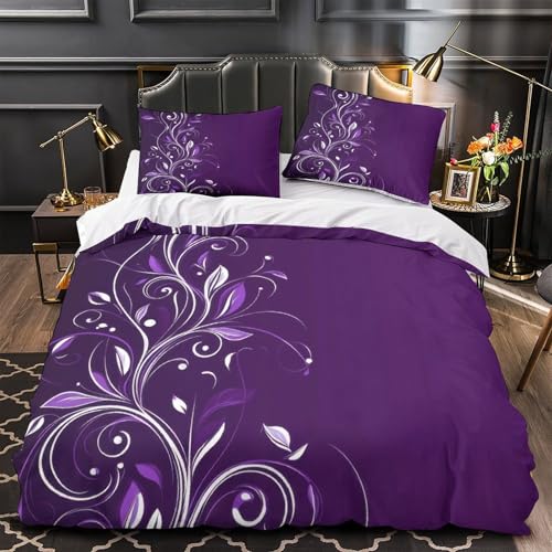 VOXYTMLWG Lila Roses Pflegeleicht 3D-Gedruckter Elegant Blütenmuster Bettdeckenbezug Bettwäsche-Set dreiteiliger Zip Verschluss Atmungsaktiv for Jungen,Teen Jungen,Frauen,Teenager Single?140x200cm?