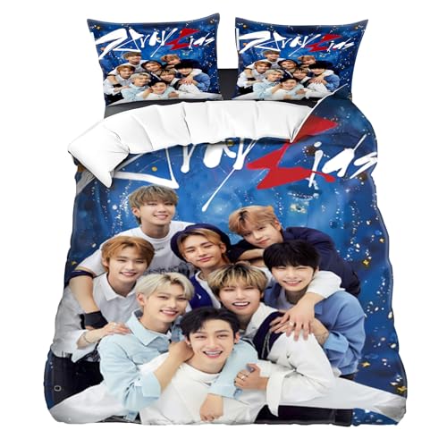 WlsqDE Strraykiid Bettwäsche, Kpop Bettwäsche 135x200cm, Anime Bettbezug-Set Enthalten 50x75cm Kissenbezug, Microfaser, Angenehm & Weich, für Teens Jungen und Fans Mädchen Bettbezug Kinder