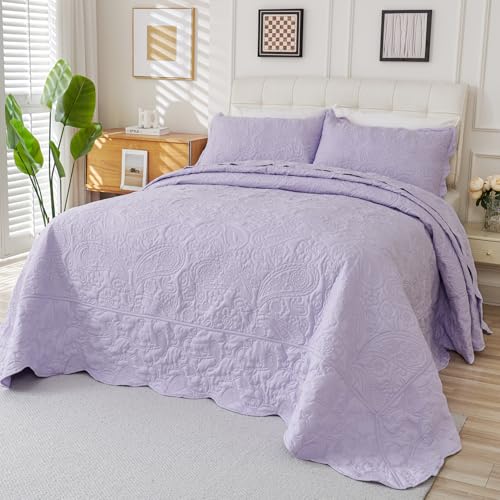 EVENHUG California-King-Size-Bett wäsche-Set, leicht, wendbar, Tagesdecke, Decken für alle Jahreszeiten, 3-teilig, Violett 304,8 x 304,8 cm