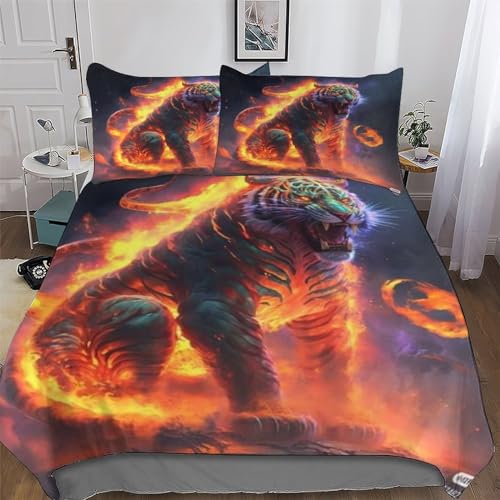 DDFRTYY Tiger Bettwäsche Bettbezug Set 2 teilig Deckenbezug + Kopfkissenbezug, Angenehme Microfaser Bettbezüge Für Jungen Mädchen Single(135x200cm)