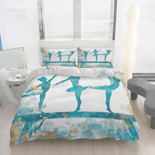 Türkis Gymnastik Bettbezug Bettwäsche 150x200 Cheerleader Tänzer Mädchen Wende Mikrofaser Bettwäsche-Sets für Einzelbett mit Reißverschluss & 2 Kissenbezug, Weich Bügelfrei & Knitterfrei G1a22