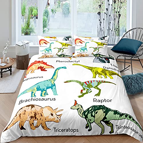 Loussiesd Dinosaurier Bettwäsche Kinder 135x200cm Mädchen Bunt Dinos Bettbezug Set Süß Dinosaurier Tier Bettwäsche Set für Jungen Jugendliche Dekor Weiche Mikrofaser mit 1 Kissenbezug, Reißverschluss