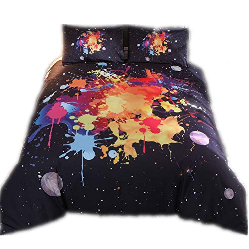 Bettwäsche-Sets, Elegante Leichte Weiche Mikrofaser Europäische Graffitikinder Bettbezug-Set Reißverschluss Kissenbezug Schützt Bezüge Bettdecke Bettbezug (Double(200x200cm),Bunter Sternenhimmel)