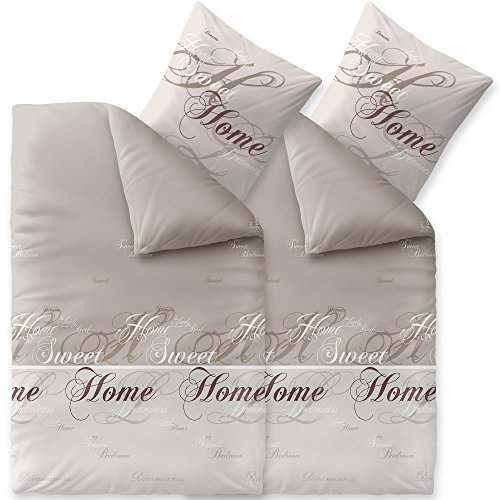 CelinaTex Touchme Biber Bettwäsche 135 x 200 cm 4teilig Baumwolle Bettbezug Sarah Wörter beige braun weiß