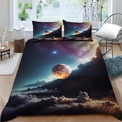 Generisch BettwäSche 135x200 Wolkenmeer Bettbezug Set 3 Teilig Mond Flauschig BettbezüGe und 2 Kissenbezug 80x80, Allergiker BettwäSche-Sets Weiche Microfaser mit ReißVerschluss ba3716