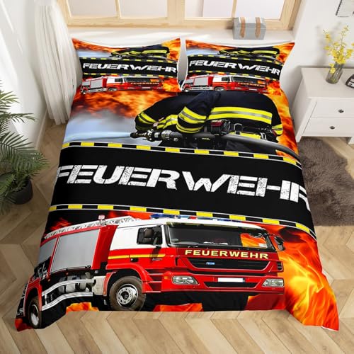 Homewish Feuerwehrmann Bettwäsche 135x200 Kinder, Feuerwehr Auto Fahrzeug Bettbezug Set für Jungen Mädchen Jugendliche, Feuerwehr Muster Schlafzimmer Dekor Betten Set Mikrofaser Mit 1 Kissenbezug Homewish Feuerwehrmann Bettwäsche 135x200 Kinder, Feuerwehr Auto Fahrzeug Bettbezug Set für Jungen Mädchen Jugendliche, Feuerwehr Muster Schlafzimmer Dekor Betten Set Mikrofaser Mit 1 Kissenbezug