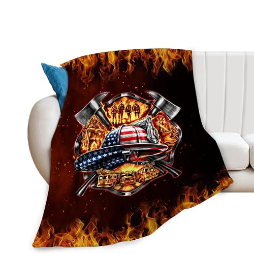 Feuerwehr-Decke, Überwurfdecke, gemütliches Fleece-Flanell, Plüsch-Bettwäsche, Feuerwehrmann, Geschenke für Herren, Feuerwehrmann für Couch, Sofa, Bett, Dekoration, 101,6 x 127,7 cm