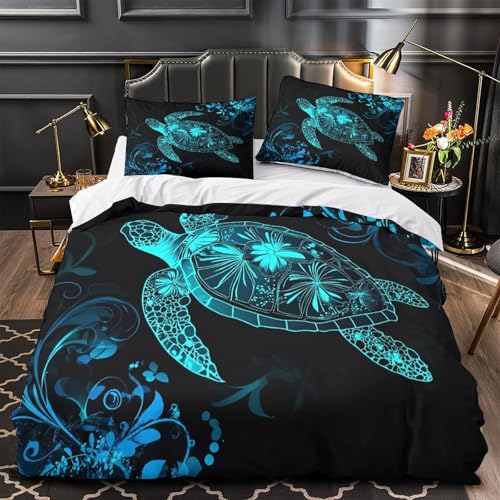 GTDKSUEVG Meer Schildkröte Diving Bettwäsche-Set 3 Stück 3D Druck Underwater Marine Life Bettdeckenbezug Zip Verschluss Bequem Atmungsaktiv for Jungen,Teenager,Männer,J ugendliche Single?135x200cm?