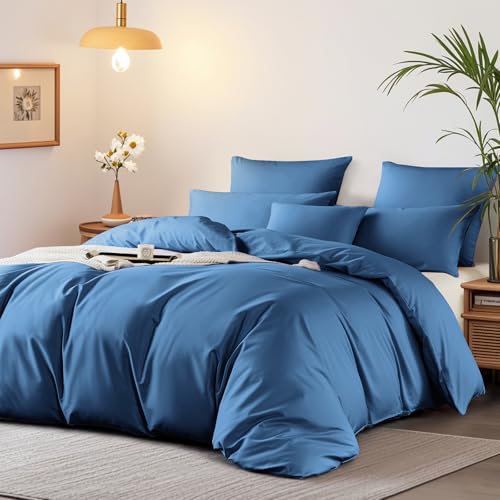 Boqingzhu Mako Satin Bettwäsche 135x200 Baumwolle Blau Dunkelblau Luxus Weich Baumwollsatin Seidenbettwäsche Bettwaren & Bettwäsche Set Bettbezug und Kissenbezug mit Reißverschluss