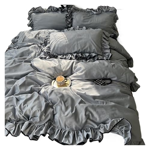 Seidenbettwäsche-Set 3/4-teiliges Bettwäscheset im Prinzessinnen-Stil mit Rüschen, hautfreundlich, weich, seidig, kühles Gefühl, Bettbezug-Set, Bettlaken, Kissenbezüge(Color 3,Single 150x200 3pcs)