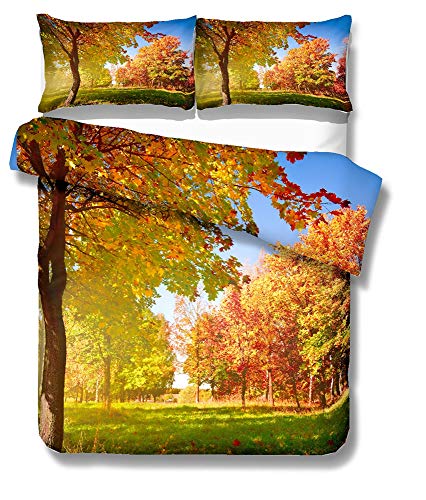 Bettbezug Set 3D Mode Waldblick Muster Bettwäsche-Set Personalized Design Bettbezug Und Kissenbezug Schlafzimmer Dekorative Bett-Set (Double(200x200cm),Frühl ing)