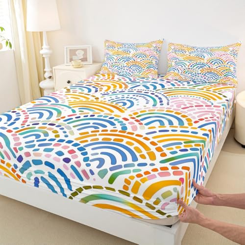 Abstrakte Regenbogen Fitted Blatt M Größe, Lustige Gemälde Punkte Matratze Abdeckung Bunte Geometrie Bettwäsche Set für Kinder Erwachsene Blau Gelb Tiefe Tasche Blatt, Keine Top Flat Abstrakte Regenbogen Fitted Blatt M Größe, Lustige Gemälde Punkte Matratze Abdeckung Bunte Geometrie Bettwäsche Set für Kinder Erwachsene Blau Gelb Tiefe Tasche Blatt, Keine Top Flat