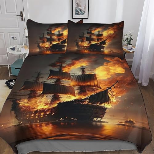 ABASWSA Pirate Ship,Boot 3D Bettwäsche Bettbezug Set Bettbezüge 2 teilig Mikrofaser Deckenbezug Mit Kissenbezug Erwachsene Teenager Kinder Single(135x200cm)