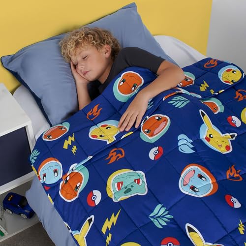 OHS Pokémon Gewichtete Decke, Anti-Angst, gewichtete Decke, Stressabbau, Decke für Erwachsene, Einzelbett, Pokémon-Figuren, Bettdecke, Blau, 2 kg