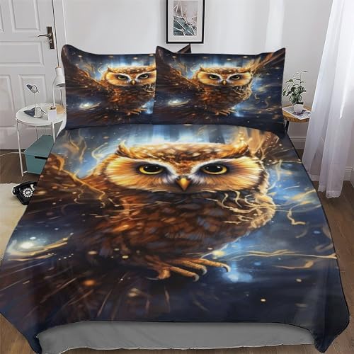 PAZZK Eule Bettwäsche & Kissenbezug - Bettbezüge Aus Atmungsaktivem Mikrofaser, Superweiches Bettbezug Set 2teilig, Angenehme Bettdeckenbezug Single (135x200cm)
