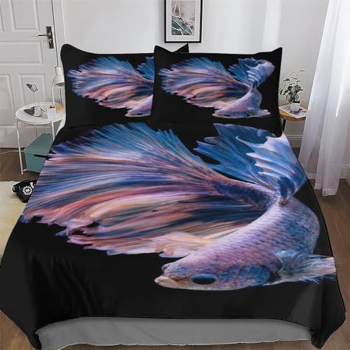 PAZZK Fisch Muster Bedding 2teilig 3D Bettbezug Mit Kissenbezug, Mikrofaser, Bettbezüge Set Bettwäsche Mit Reißverschluss Für Erwachsene Kinder Single (135x200cm)