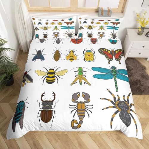 Pechiwuo Bettwäsche 200x200 cm Insekt Bettwäsche-Set Schmetterling Winter Bettbezug Weiche Mikrofaser Bettzeug Set 3D Print Bettbezüge 200x200 cm + 2 Kissenbezug 80x80 cm R419