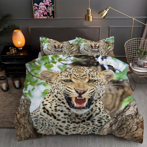 BettwäSche 155x220 Leopard Bettbezug 155x220 3 Teilig mit ReißVerschluss Wild Weich und bügelfrei BettwäSche-Sets - WendebettwäSche mit 2 Kissenbezug 80x80