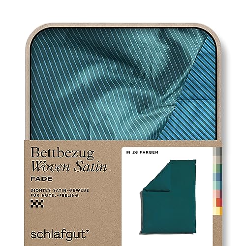 schlafgut Woven Fade Satin Bettwäsche 135x200cm gestreift Bettdecke Bezug einzeln, Petrol Fade in Hotelqualität mit 100% Baumwolle
