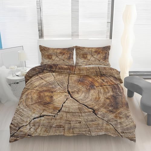 Generisch Rustikal Landhaus Bettwäsche 135x200 3D Holzmaserung Muster Bettbezug + 1 Kissenbezüge 80x80 2 Teilig Bettwäsche-Sets mit Reißverschluss, Weich Bügelfrei Mikrofaser Bettdeckenbezug Wg69