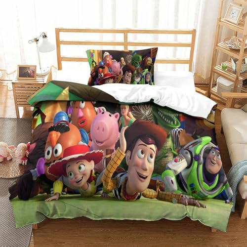 QRWEW Toy Story Bettbezug Bettwäsche-Sets Kinderbettwäsche-Set Reißverschluss Mit Kissenbezügen Betten Set Für Jungen Und Mädchen, Kinder Single?135x200cm?
